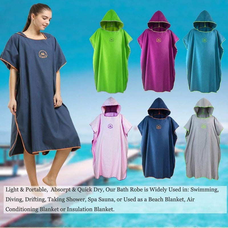 Hiturbo Microfiber Surf Poncho, Wetsuit Changing Bath Robe, Quick Dry Pool Swim Beach Towel with Hood (Rose Pink) - Image 4